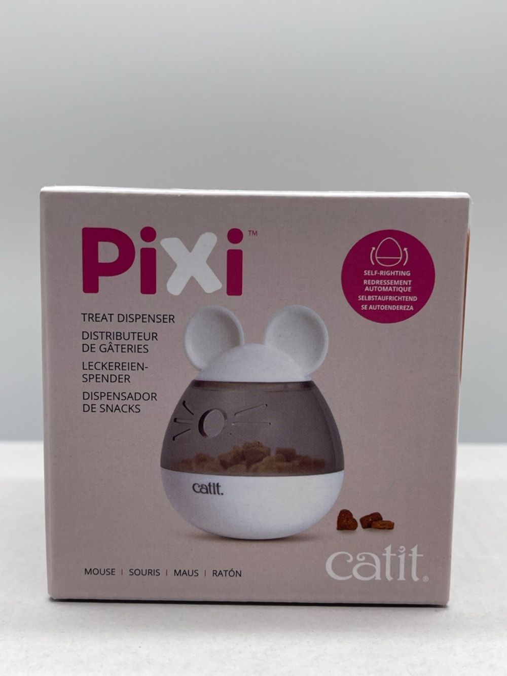 Pixi White and Pink Cat Treat Dispenser